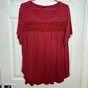 George T-Shirt Flowy Lace Red  Size 2X